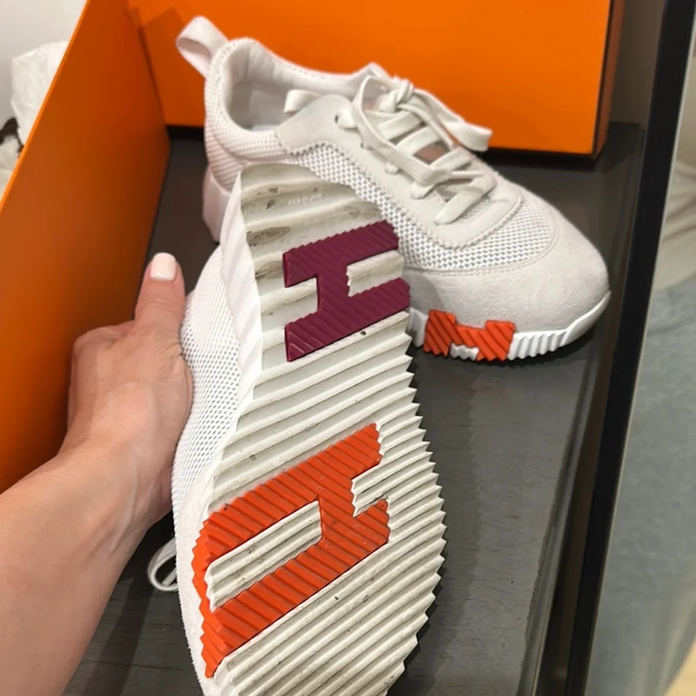 Hermes Cream and White Sneakers Modern Design lightly used - Picture 3 of 4